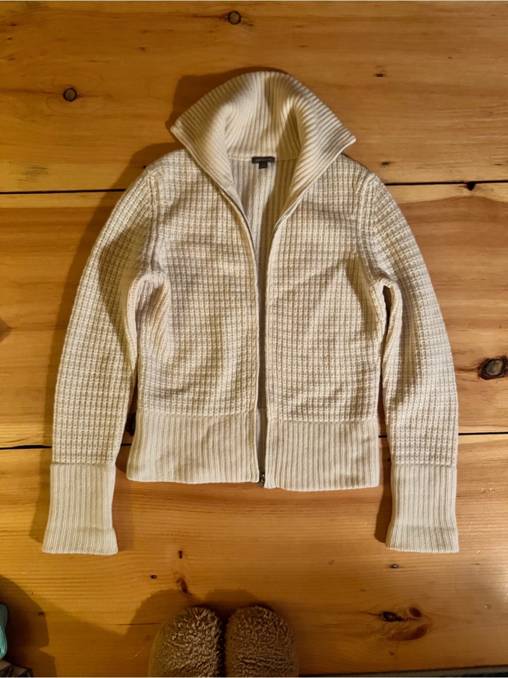 Cream Waffle-Knit cashmere Zip-Front Women’s Sweater